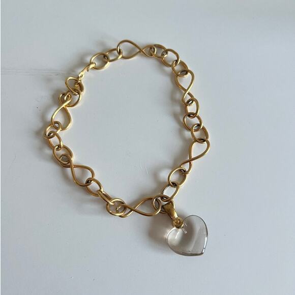 Vintage Gold toned Clear Heart pendant link necklace by romarte - Picture 1 of 4